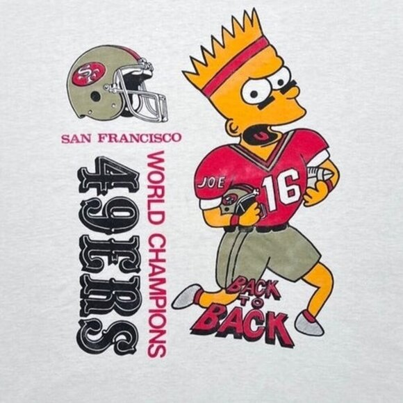 1990s San Francisco 49ers Bart Simpson Cartoon NFL Retro Fan T-Shirt 05 - Picture 2 of 5